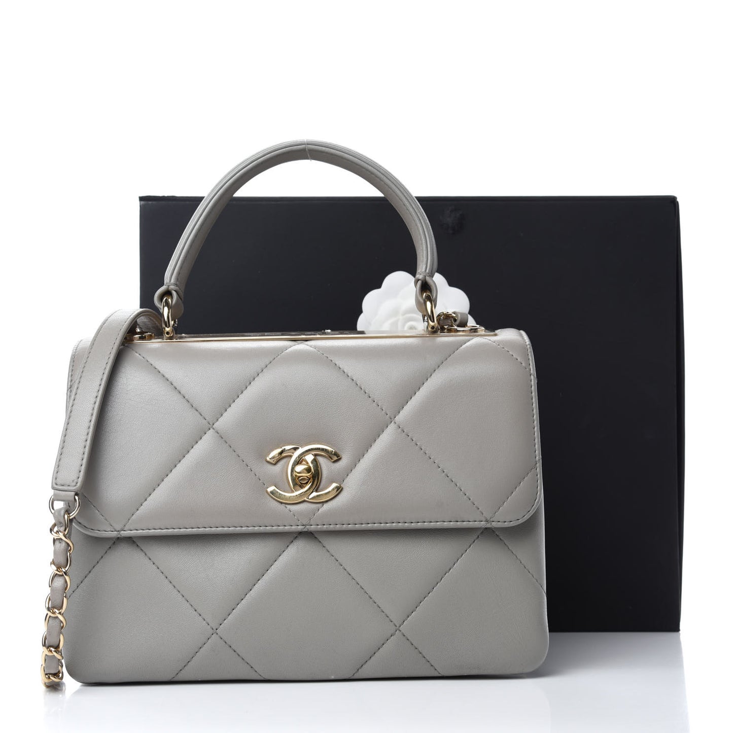 Lambskin Quilted Small Trendy CC Flap Dual Handle Bag Grey