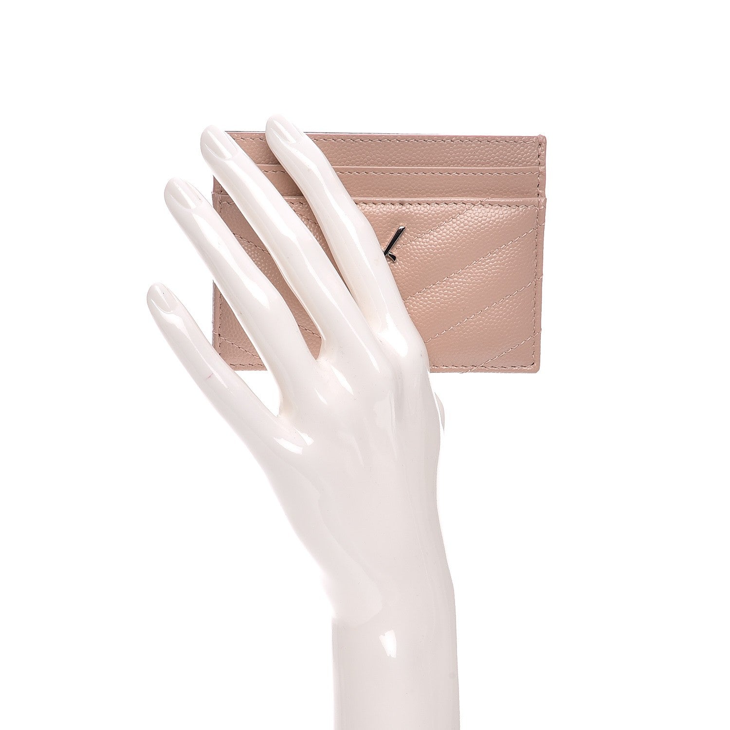 Saint Laurent Grain De Poudre Matelasse Chevron Monogram Credit Card Case Pale Pink 2 of 7