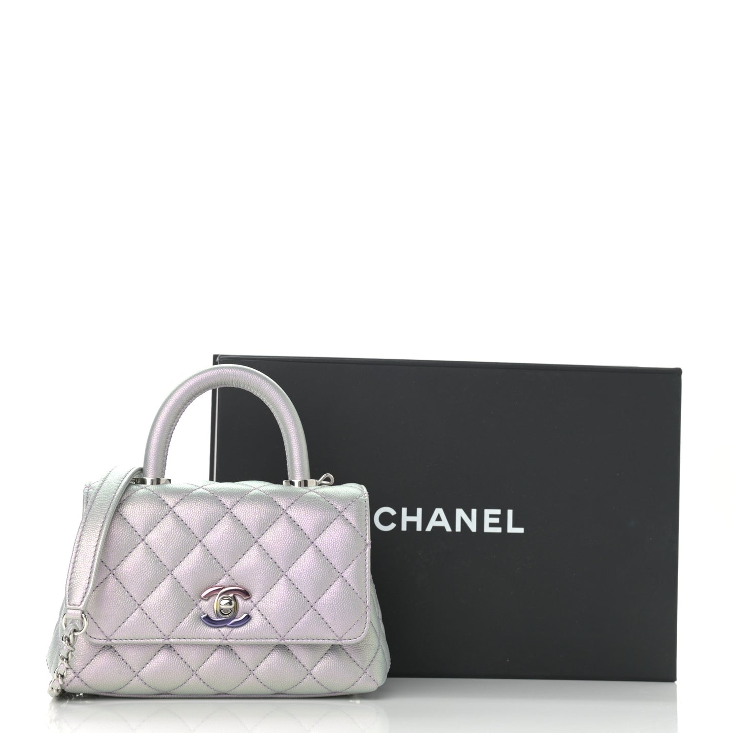 Iridescent Caviar Quilted Extra Mini Coco Handle Flap Purple