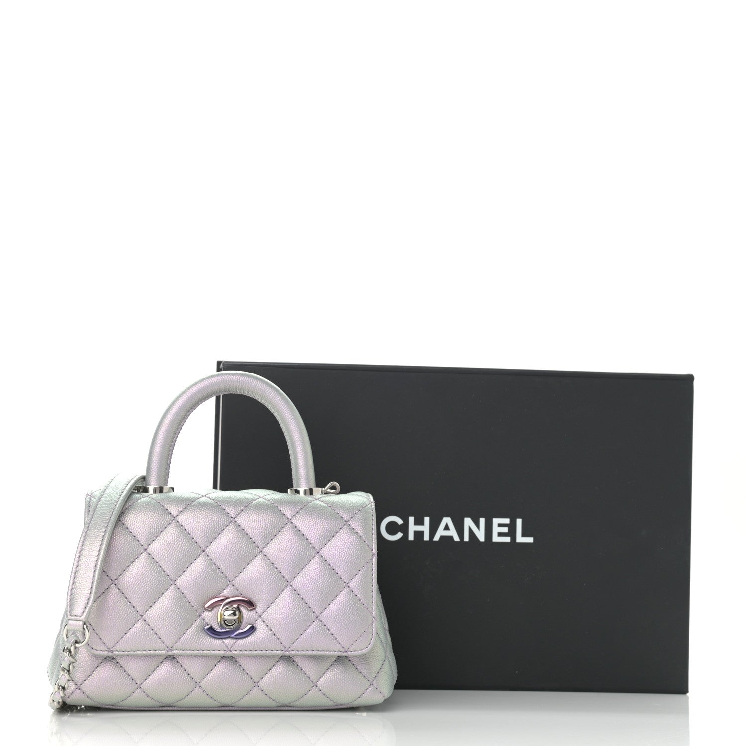 Chanel Iridescent Caviar Quilted Extra Mini Coco Handle Flap Purple 13 of 13