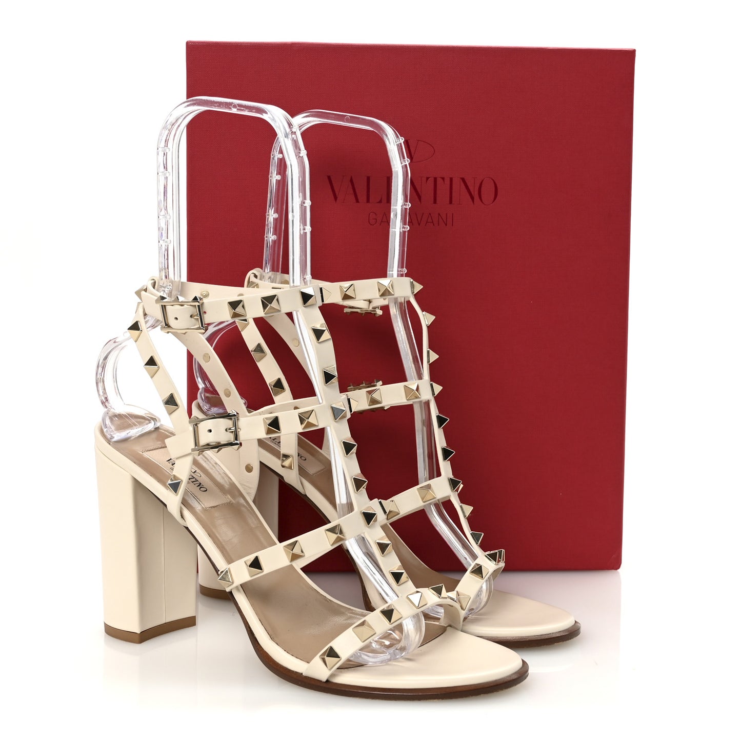 Calfskin Rockstud 90mm City Sandals 40 Ivory