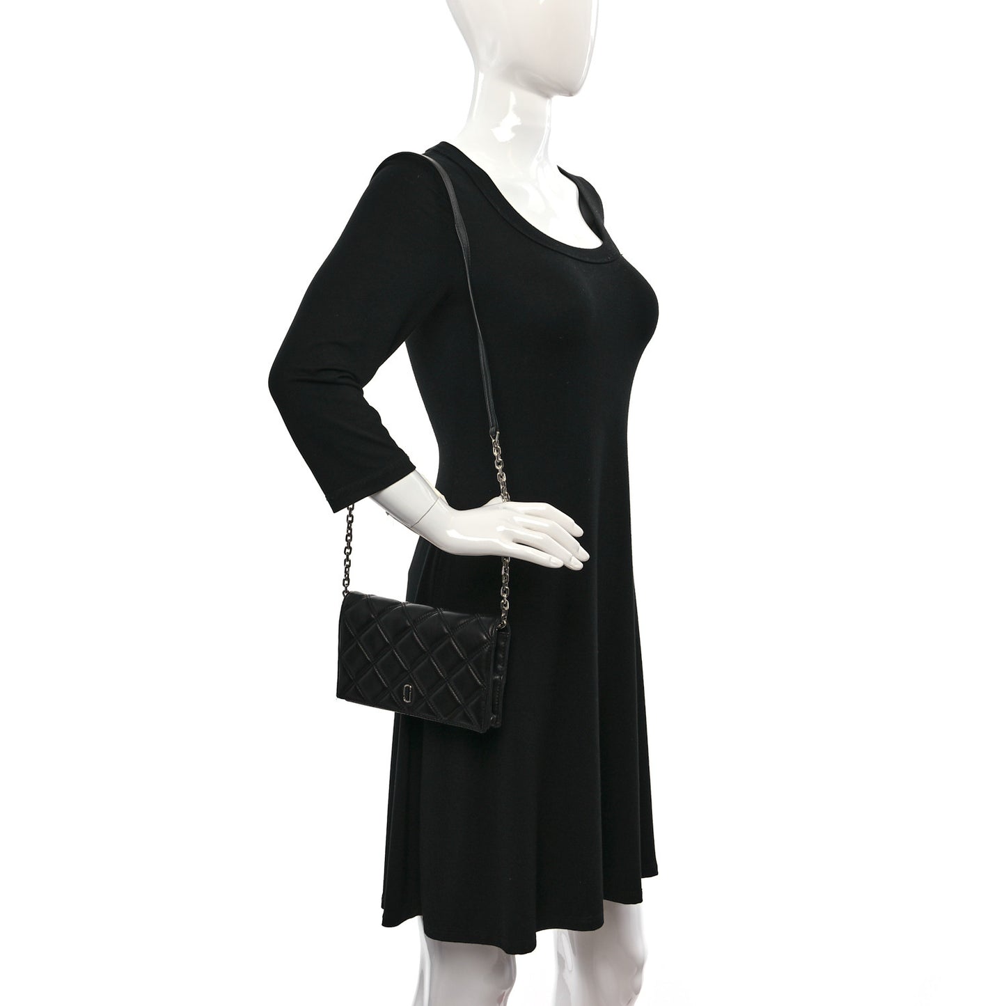 Calfskin Quilted Long Wallet Bag Black