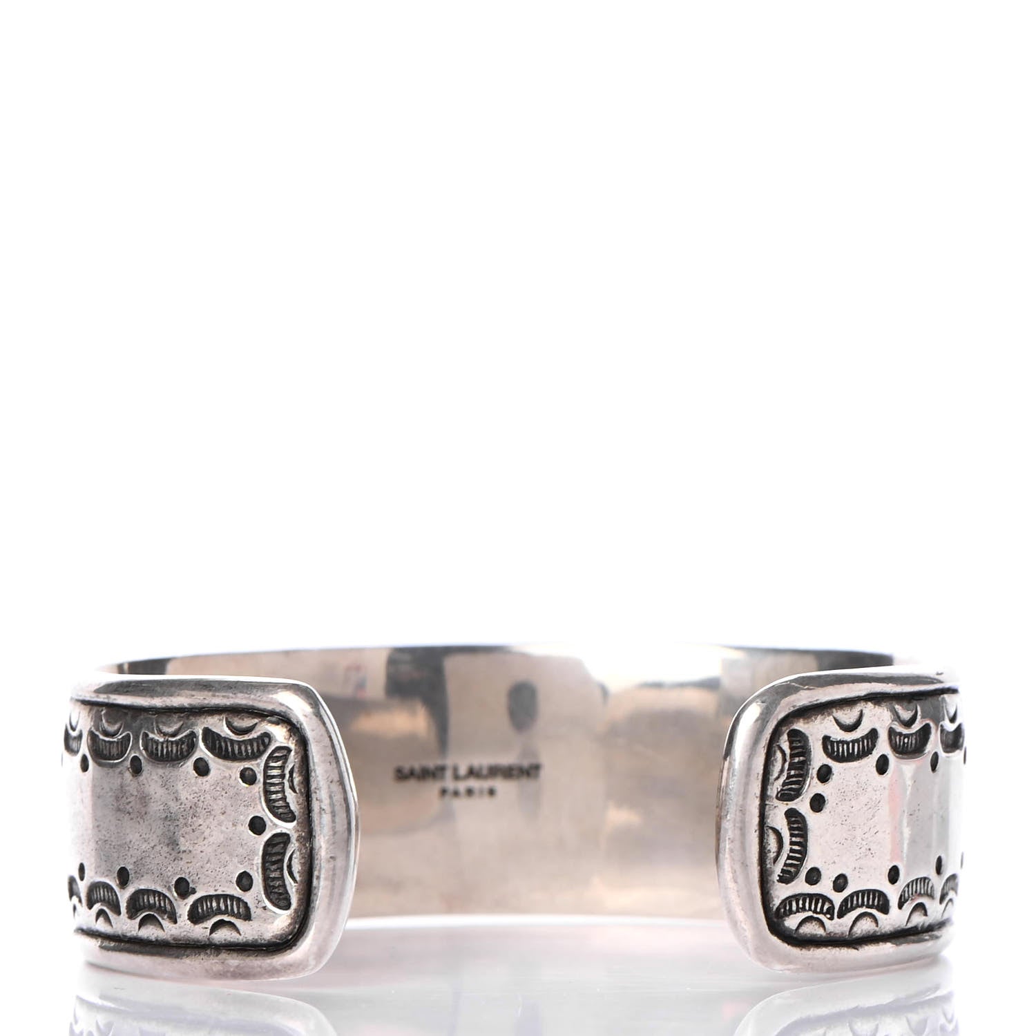 Saint Laurent Brass Textured Turquoise Cuff Bracelet Silver 2 of 3