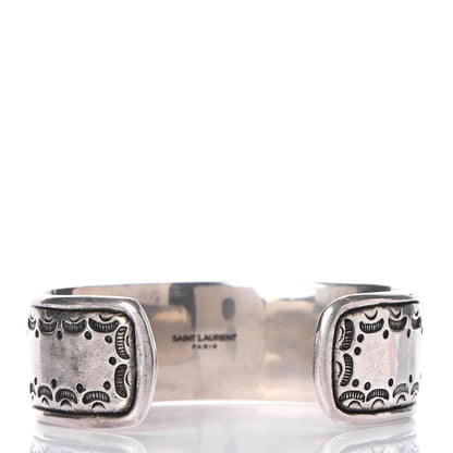 Saint Laurent Brass Textured Turquoise Cuff Bracelet Silver 2 of 3
