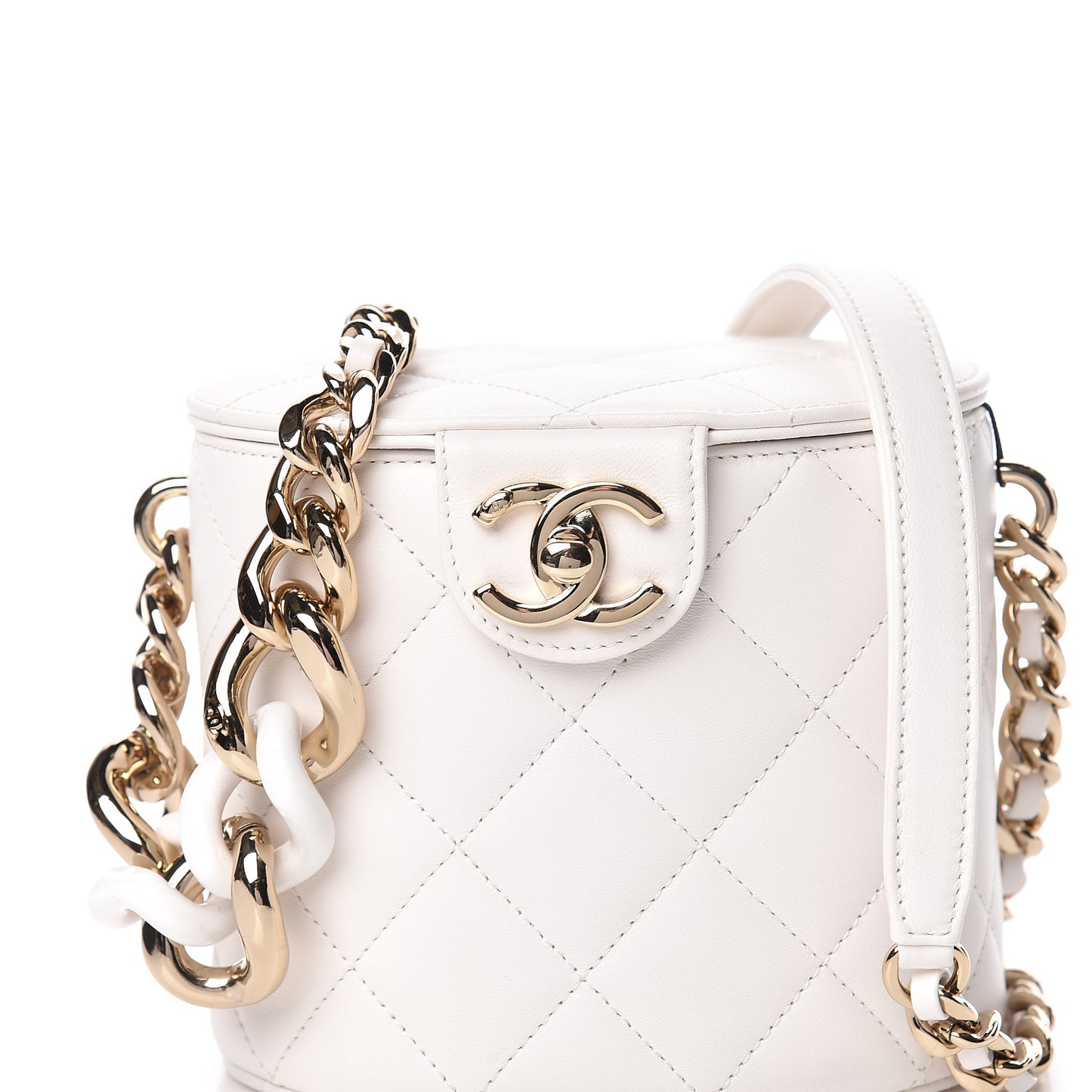 Lambskin Resin Elegant Chain Vanity Case White