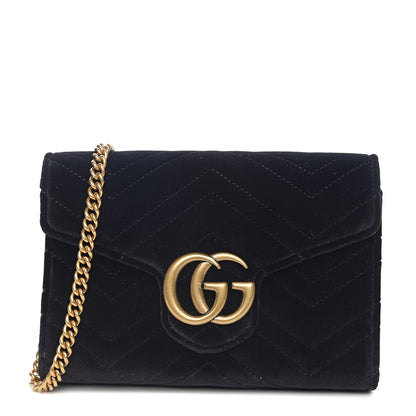 Gucci Velvet Matelasse GG Marmont Chain Wallet Black 1 of 9