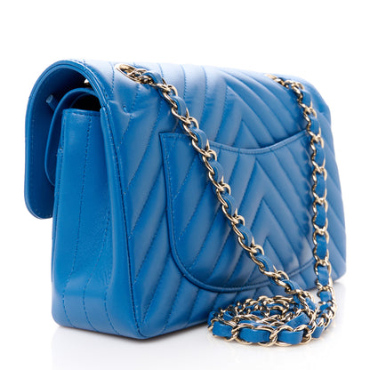 Chanel Lambskin Chevron Quilted Small Double Flap Blue 3 of 11