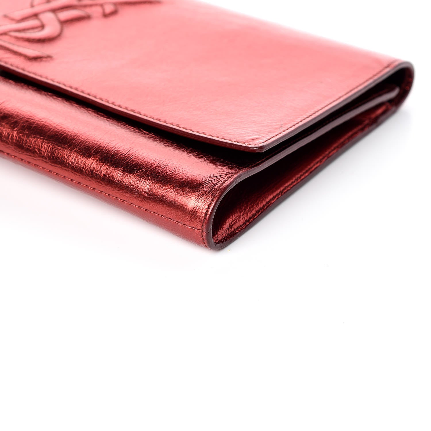 Saint Laurent Metallic Calfskin Large Belle De Jour Clutch Red 6 of 11