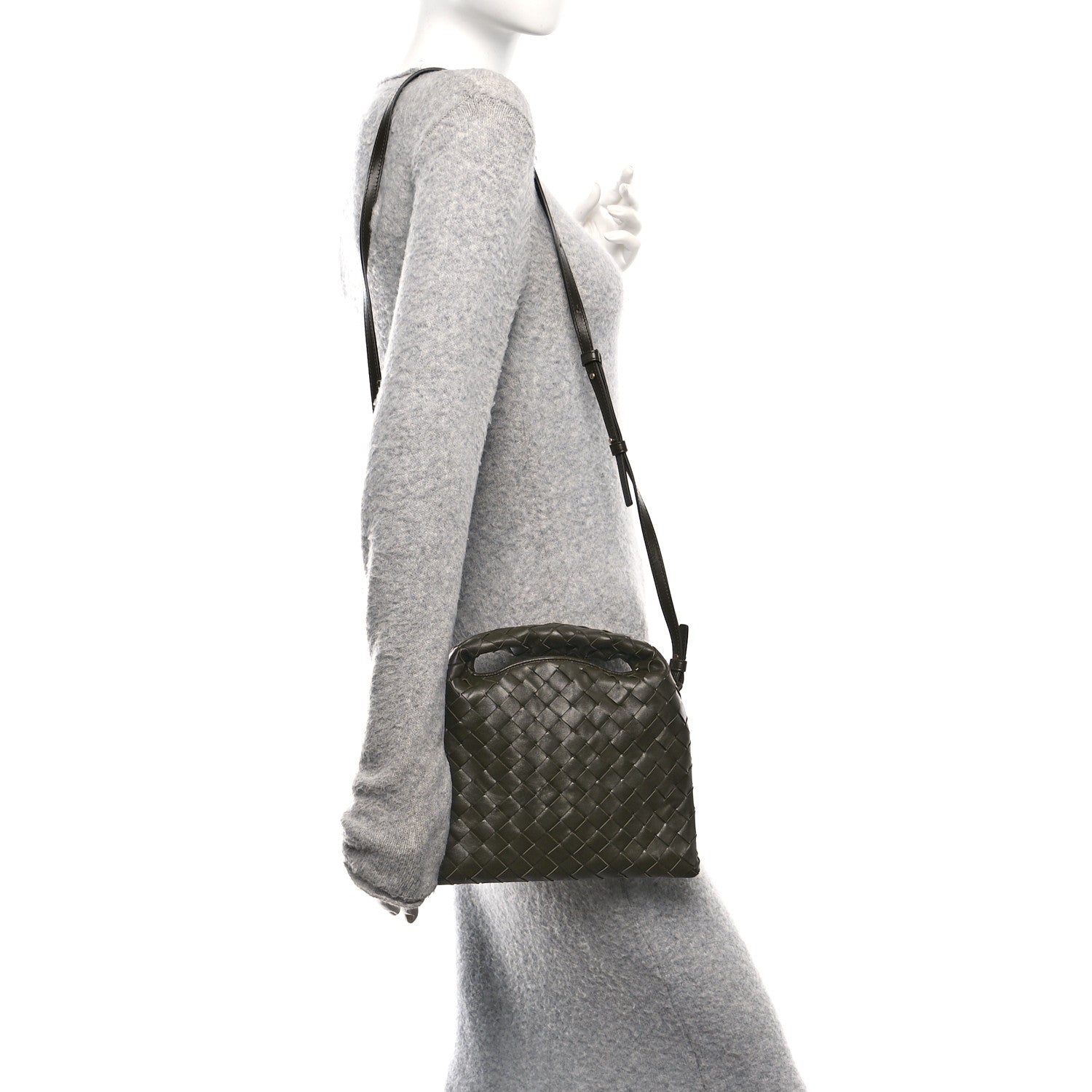 Bottega Veneta Calfskin Intrecciato Mini Hop Khaki 2 of 9