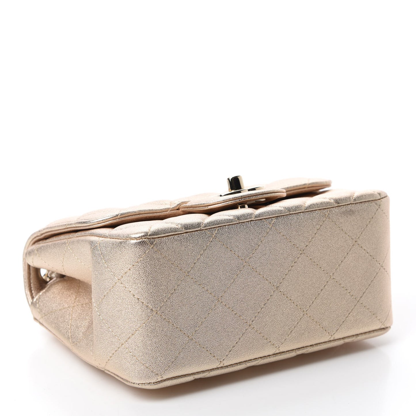 Metallic Lambskin Quilted Mini Square Flap Gold