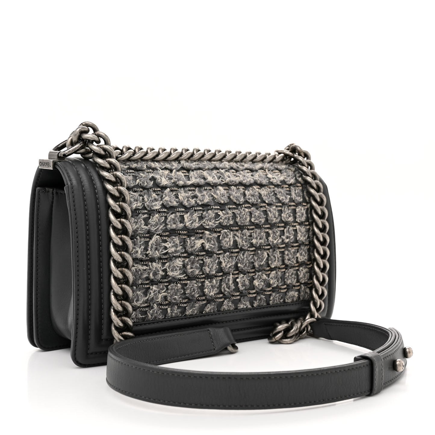 Tweed Calfskin Medium Boy Flap Grey