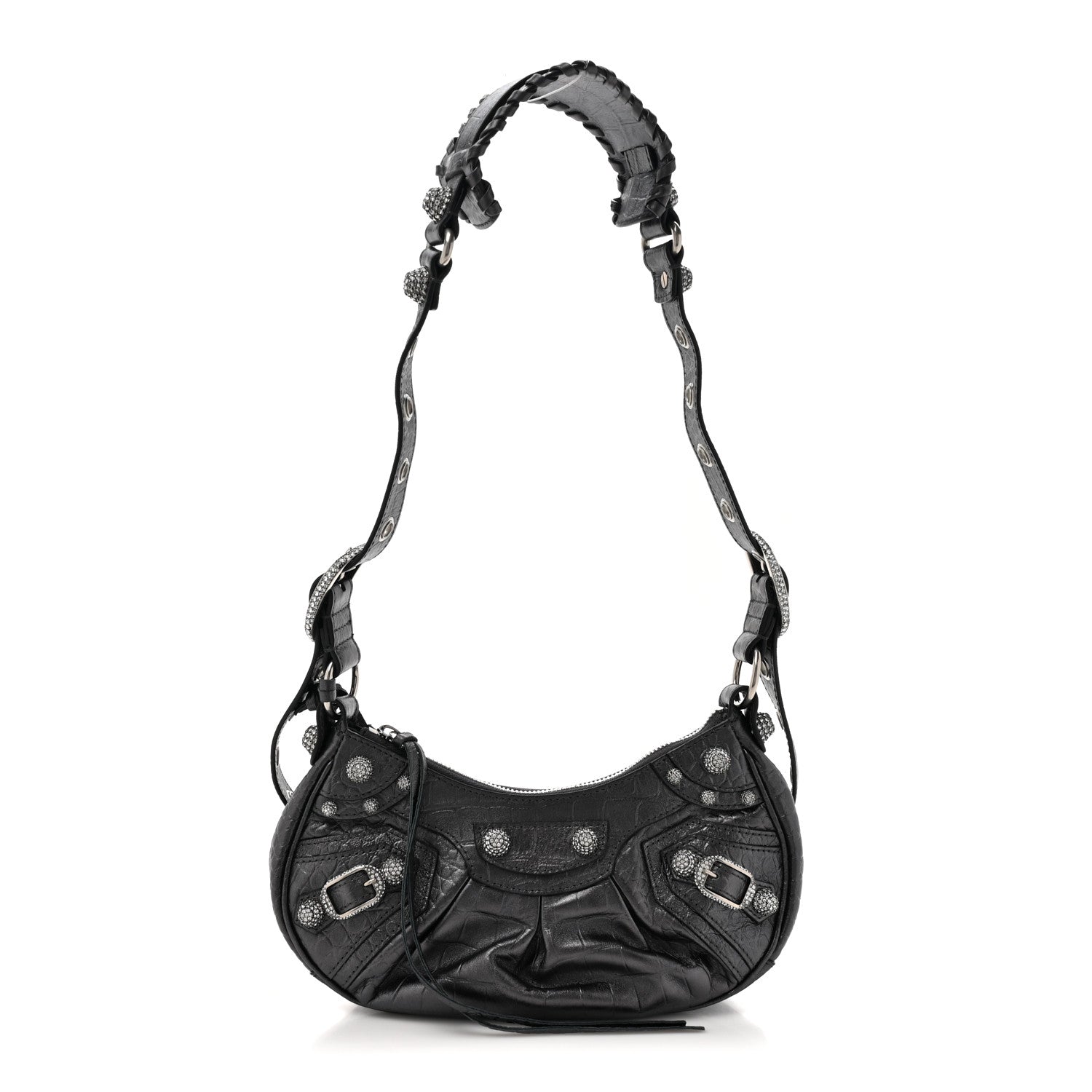 Balenciaga Metallic Calfskin Crocodile Embossed Crystal Le Cagole Shoulder Bag XS Gunmetal 1 of 11