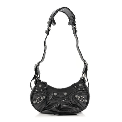 Balenciaga Metallic Calfskin Crocodile Embossed Crystal Le Cagole Shoulder Bag XS Gunmetal 1 of 11