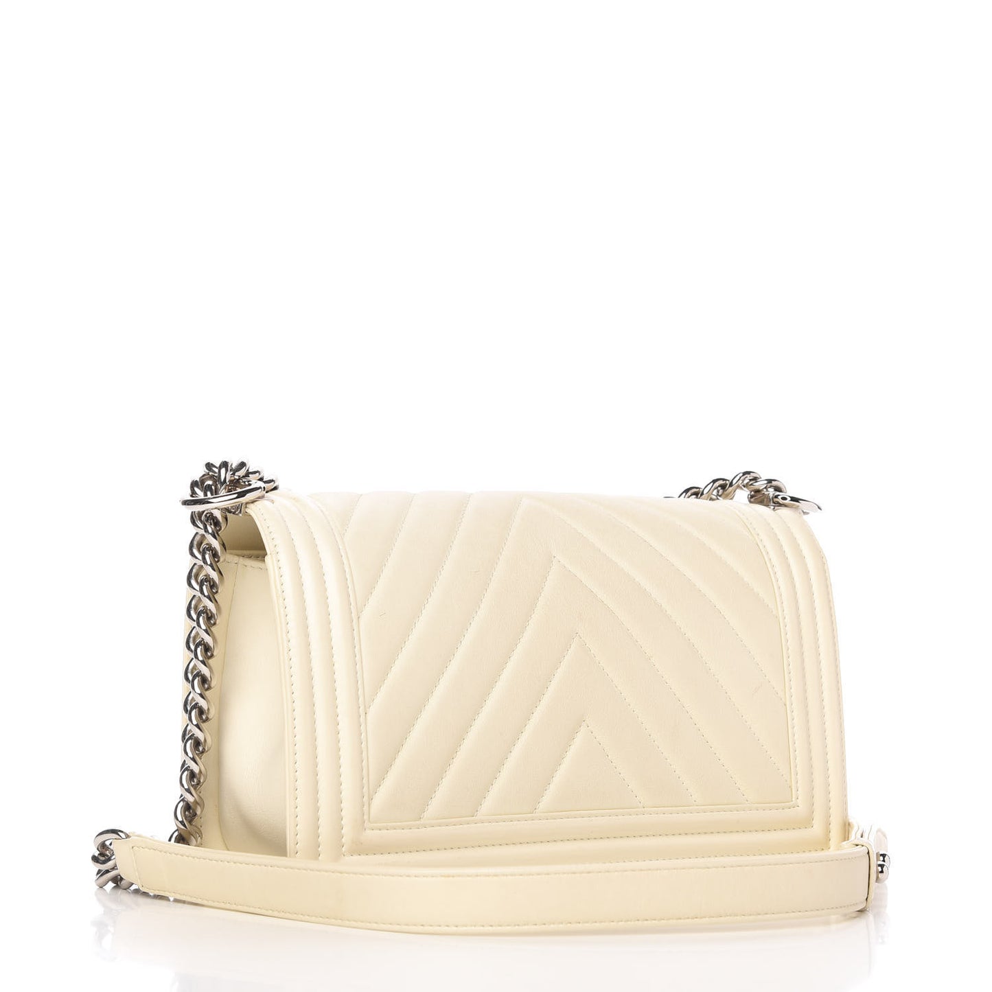 Calfskin Chevron Quilted Medium Boy Flap Ivory