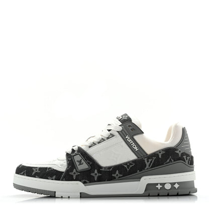 Louis Vuitton Calfskin Embossed Monogram Denim Mens LV Trainer Sneakers 11 Grey 1 of 10