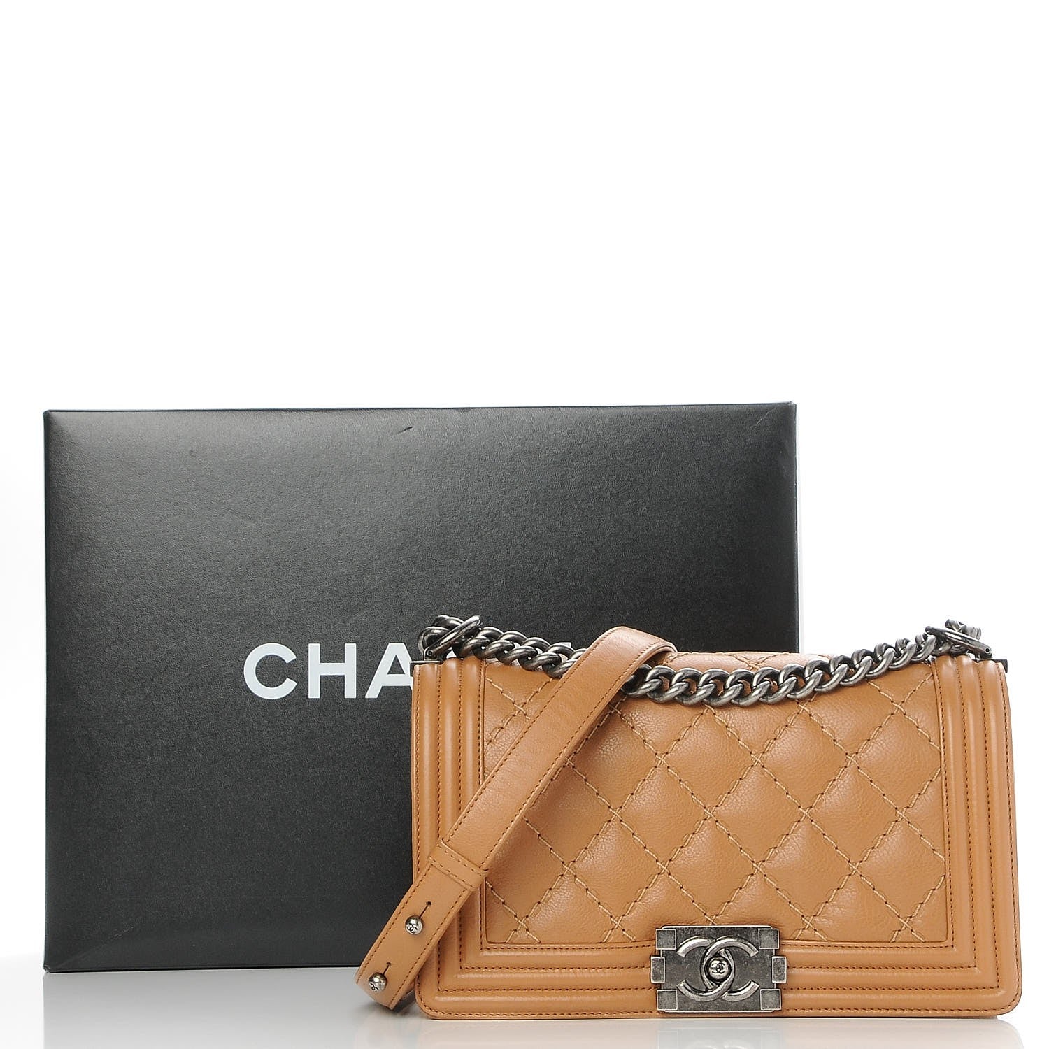 Chanel Calfskin Quilted Double Stitch Medium Boy Flap Camel 8 of 8