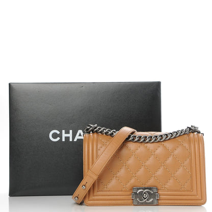 Chanel Calfskin Quilted Double Stitch Medium Boy Flap Camel 8 of 8