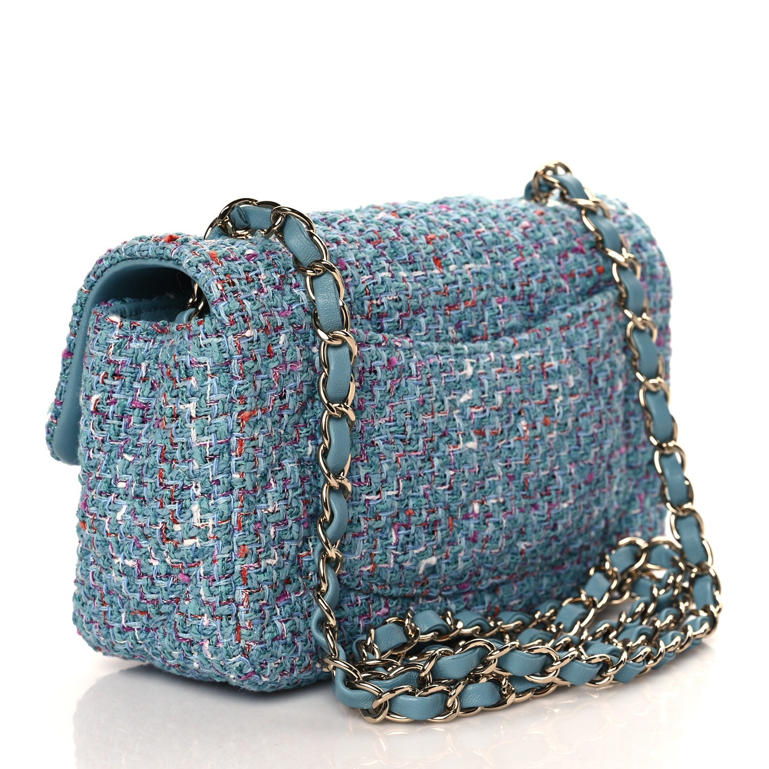 Chanel Tweed Quilted Mini Rectangular Flap Turquoise Purple White Red 3 of 11
