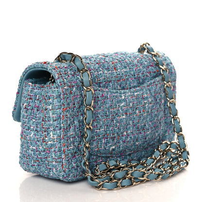 Chanel Tweed Quilted Mini Rectangular Flap Turquoise Purple White Red 3 of 11