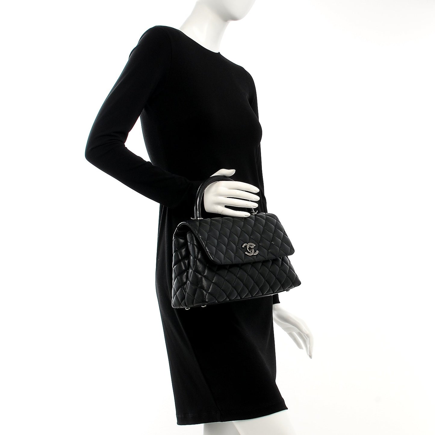 Caviar Lizard Quilted Small Coco Handle Flap Black
