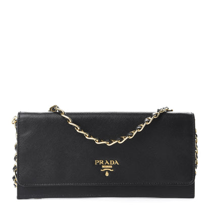 Prada Saffiano Metal Oro Chain Wallet Black 1 of 10