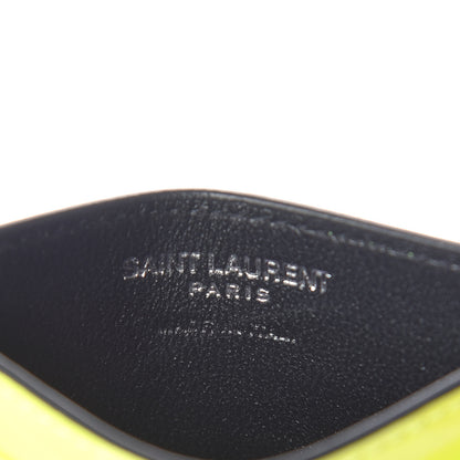 Saint Laurent Patent Grain De Poudre Matelasse Chevron Monogram Credit Card Case Neon Yellow 6 of 8