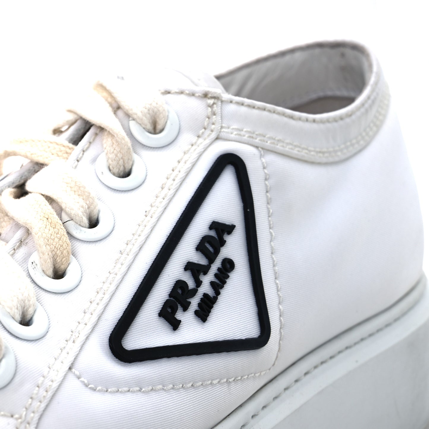 Nylon Gabardine Triangle Logo Platform Sneakers 37 White