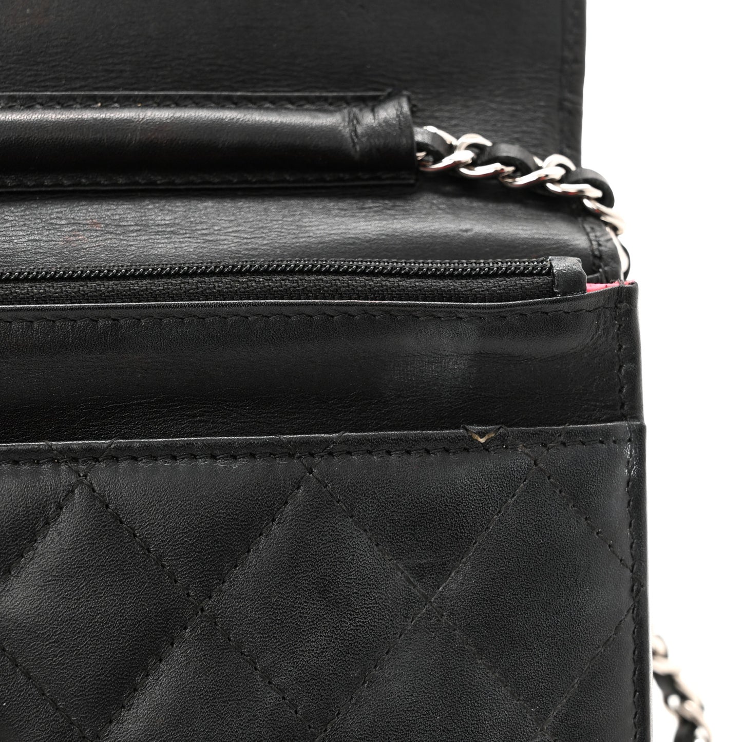 Calfskin Quilted Cambon Wallet On Chain WOC Black