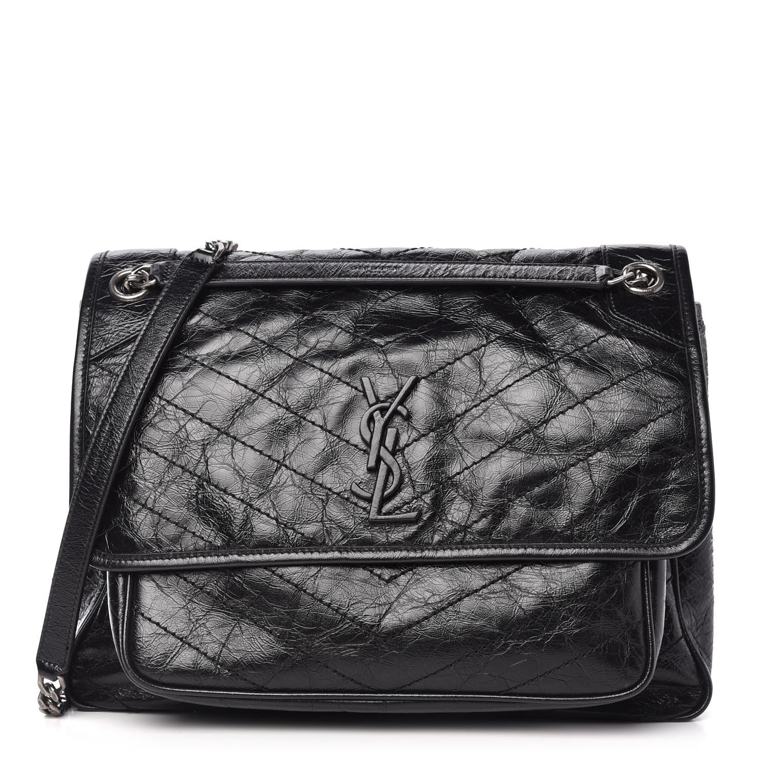 Saint Laurent Crinkled Calfskin Matelasse Monogram Large Niki Chain Satchel Black 1 of 10