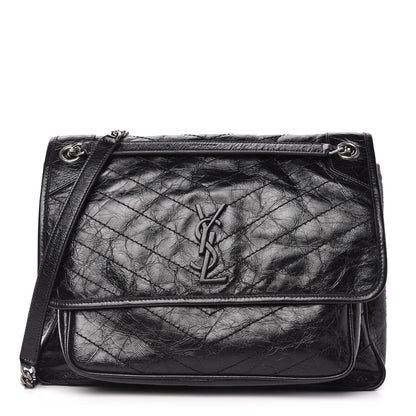 Saint Laurent Crinkled Calfskin Matelasse Monogram Large Niki Chain Satchel Black 1 of 10