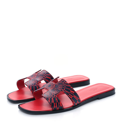 Hermes Calfskin Printed Op'H Oran Sandals 40 Marine Rouge 3 of 9
