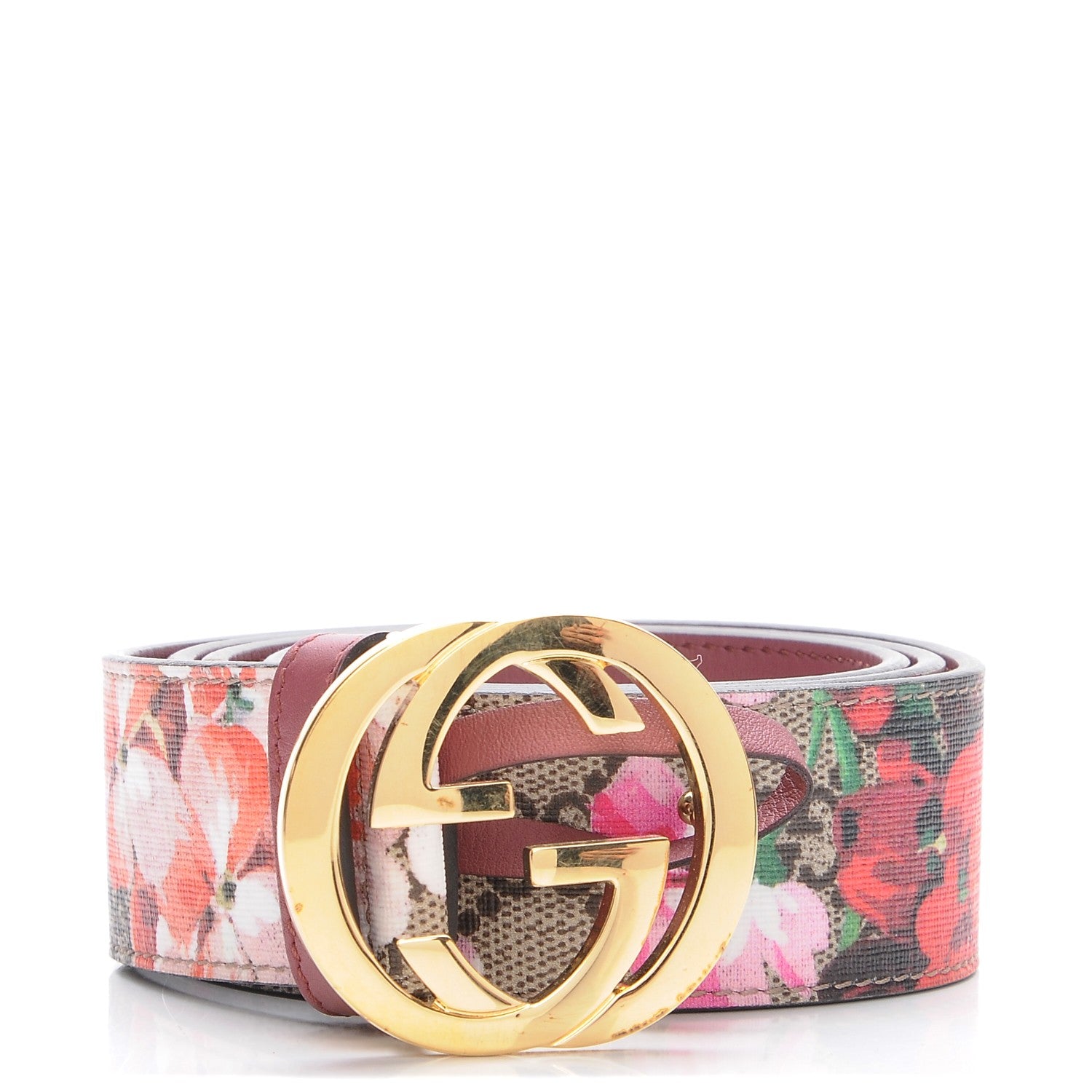 Gucci GG Supreme Monogram Blooms Moon Calfskin Interlocking G 37mm Belt 85 34 Beige Ebony Multicolor Dry Rose 1 of 7