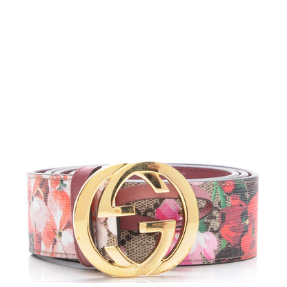 Gucci GG Supreme Monogram Blooms Moon Calfskin Interlocking G 37mm Belt 85 34 Beige Ebony Multicolor Dry Rose 1 of 7