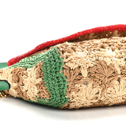 Gucci Raffia Azalea Calfskin Crochet Flower Small GG Marmont Shoulder Bag Natural Ecru Green Red New Shamarock 10 of 13