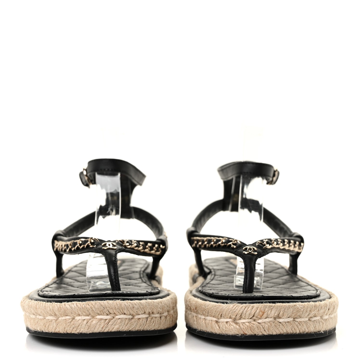 Chanel Lambskin Chain CC Thong Espadrille Sandals 41 Black 2 of 9