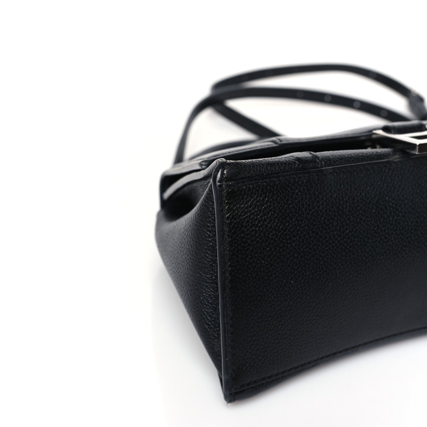 Grained Calfskin Small Hourglass Top Handle Bag Black