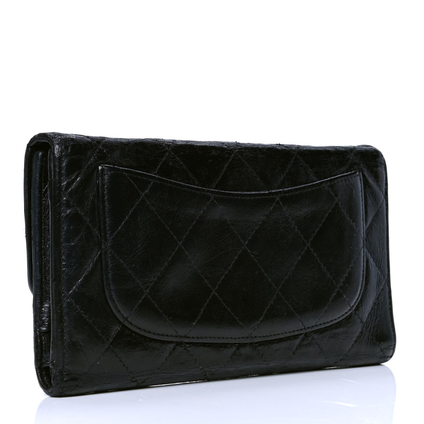 Glazed Calfskin Quilted Reissue Long Flap Wallet Black