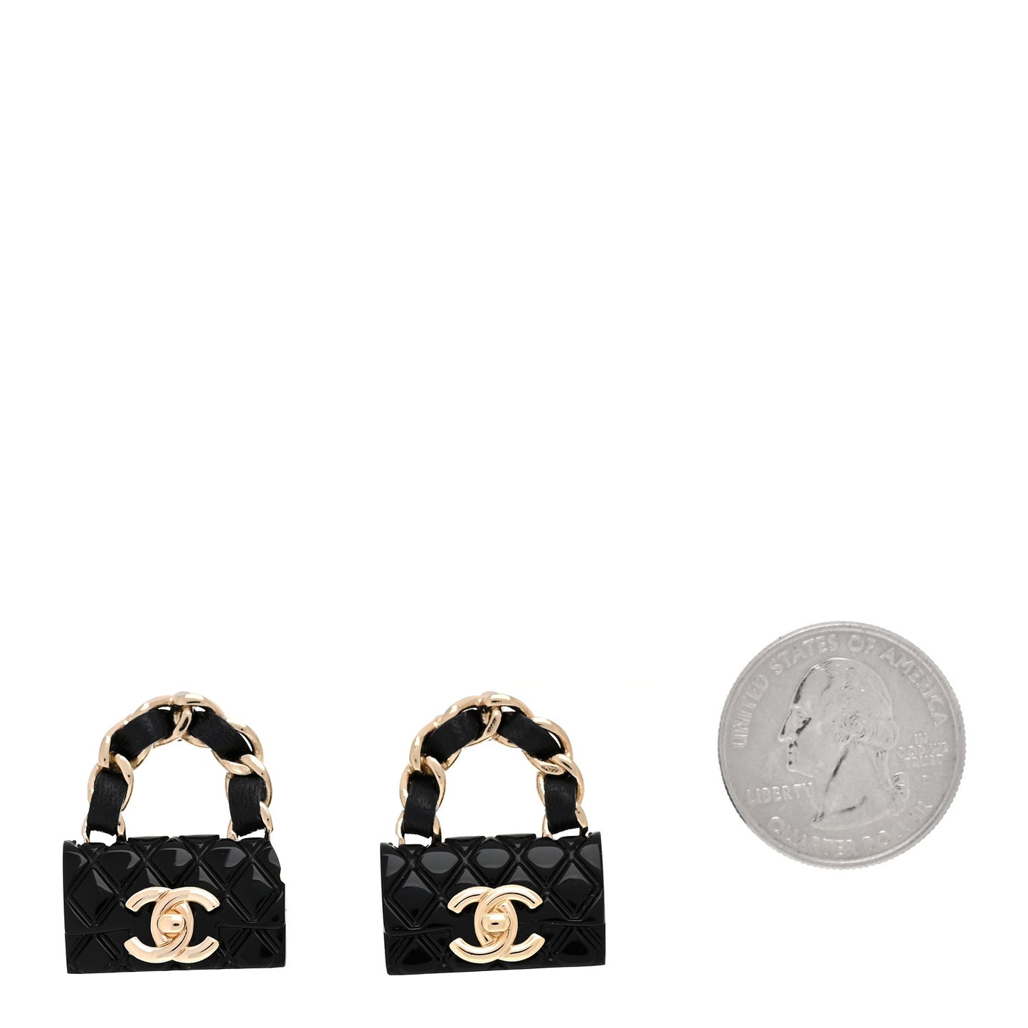 Metal Resin Lambskin Quilted CC Turnlock Chain Flap Bag Earrings Black Gold
