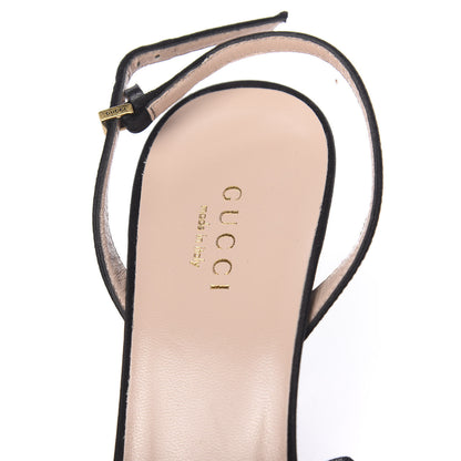 Gucci Tulle Ruffle Mid Heel Slingback Sandals 37 Black 6 of 9