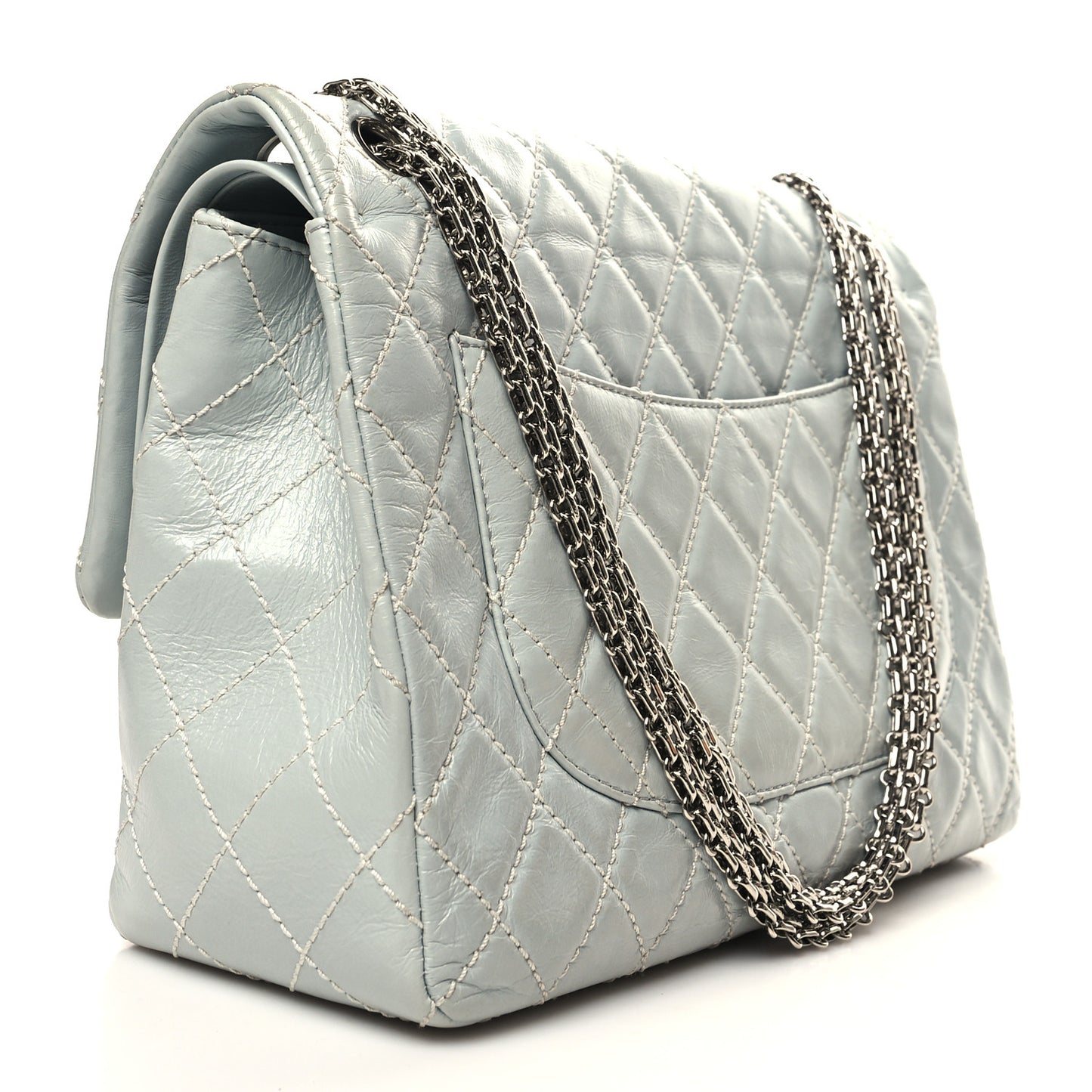 Glazed Calfskin Quilted Surpique 2.55 Reissue Flap Light Blue