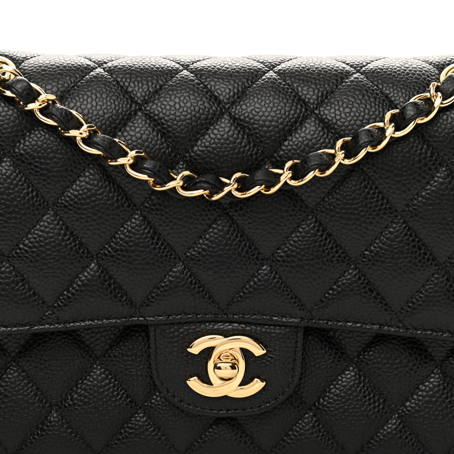 Caviar Quilted Medium Double Flap Black