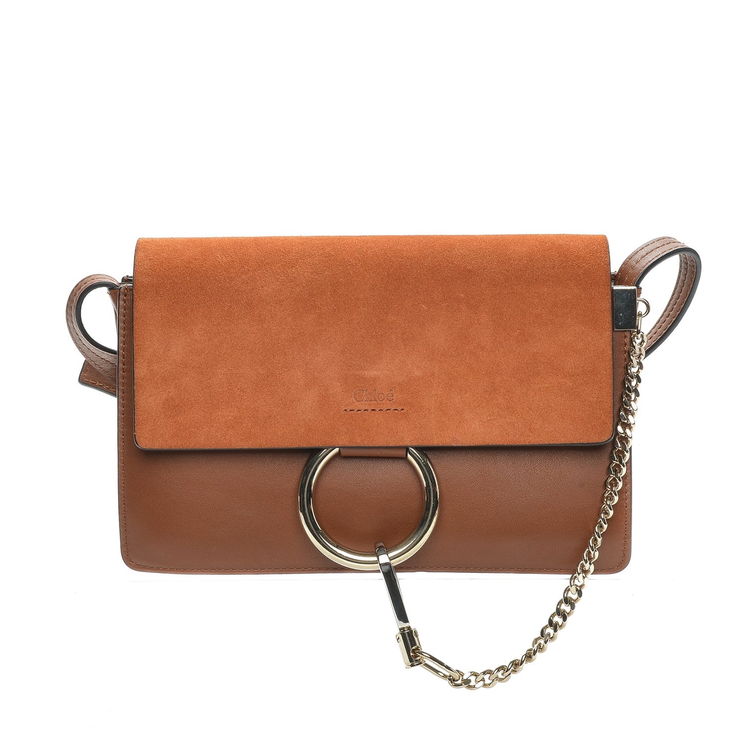 Suede Calfskin Small Faye Shoulder Bag Tobacco