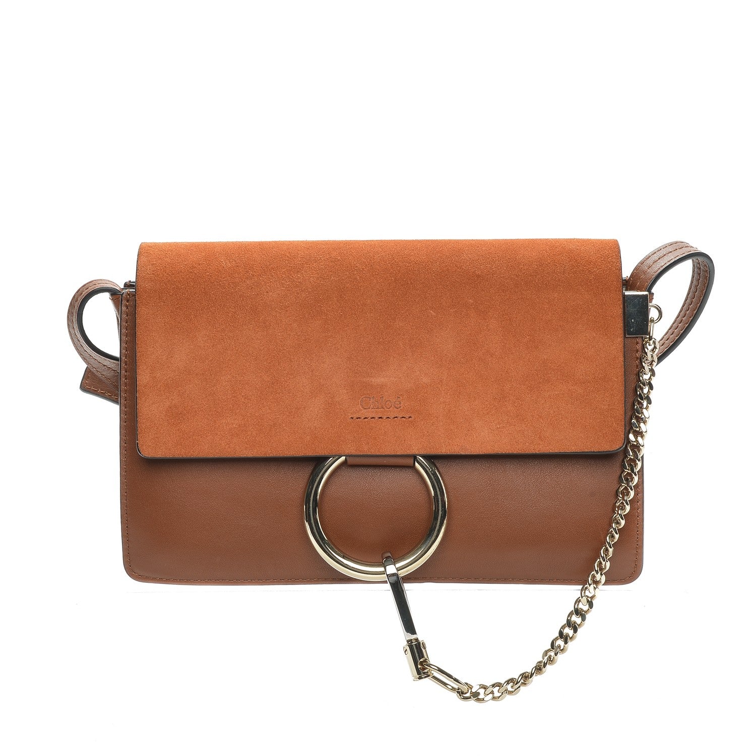 Chloe Suede Calfskin Small Faye Shoulder Bag Tobacco 1 of 6