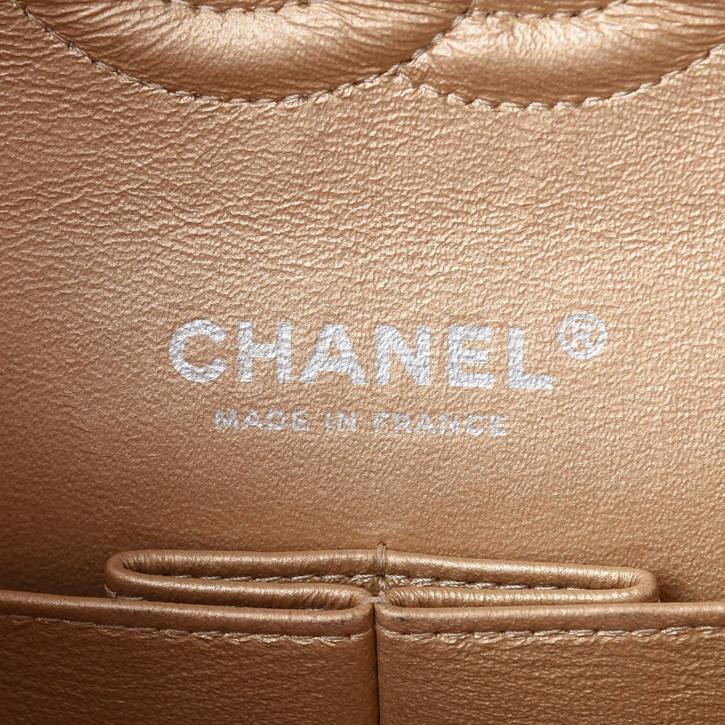 Metallic Lambskin Quilted Stitch Medium Double Flap Light Gold