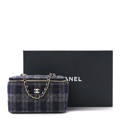 Chanel Wool Plaid Quilted Small Vanity Case With Chain Blue 11 of 11