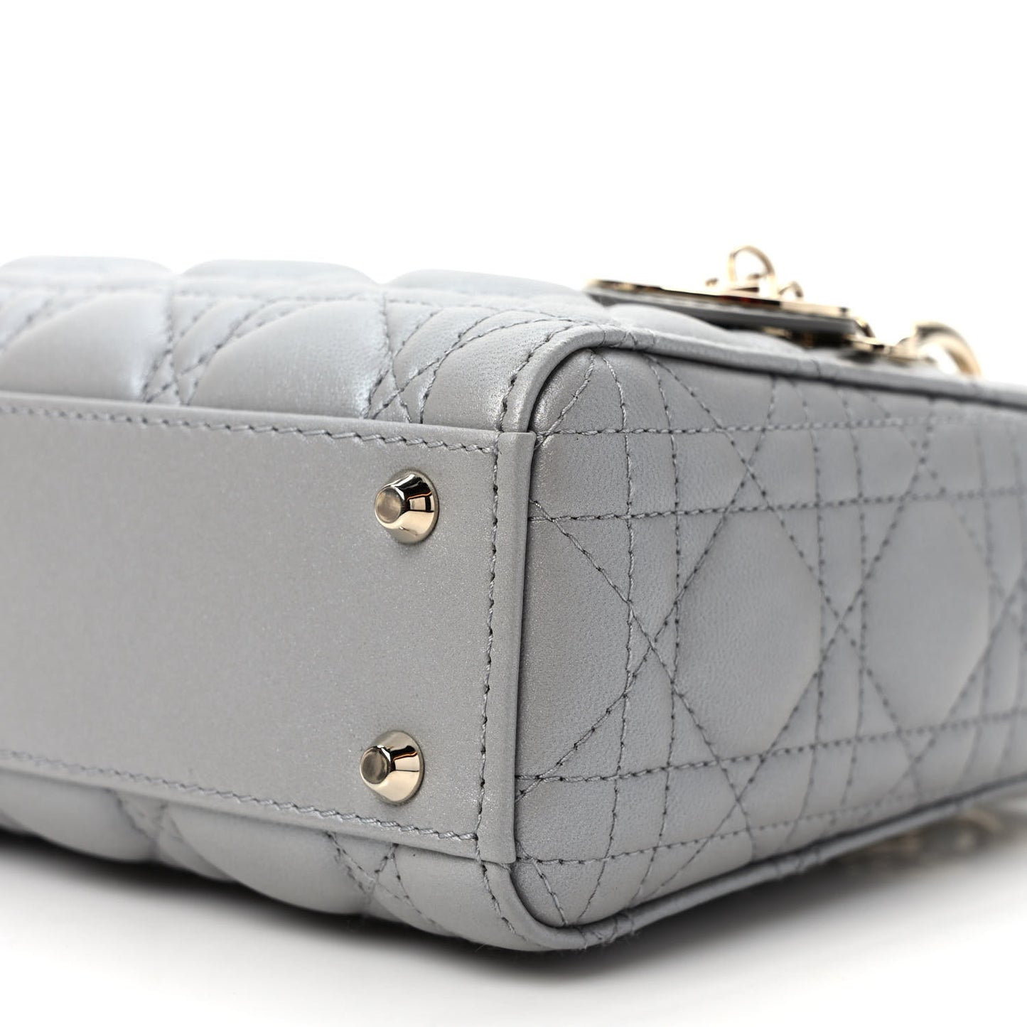 Metallic Lambskin Cannage Mini Lady Dior Grey