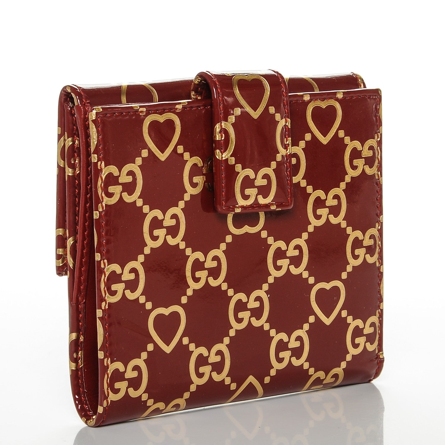 Gucci Patent GG Valentine GG Pierce French Flap Wallet Red Gold 3 of 6