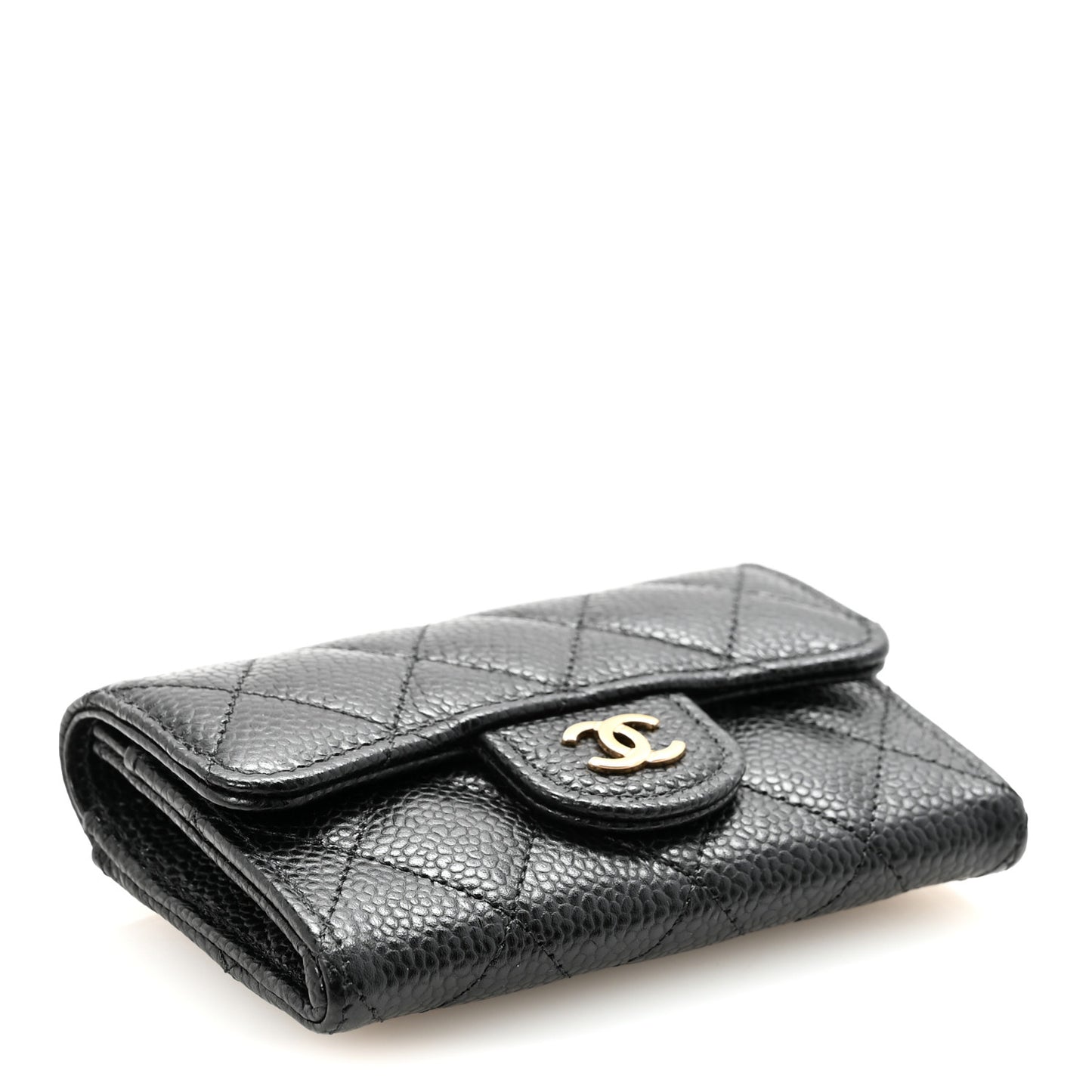 Caviar Quilted Flap Card Holder Wallet Black