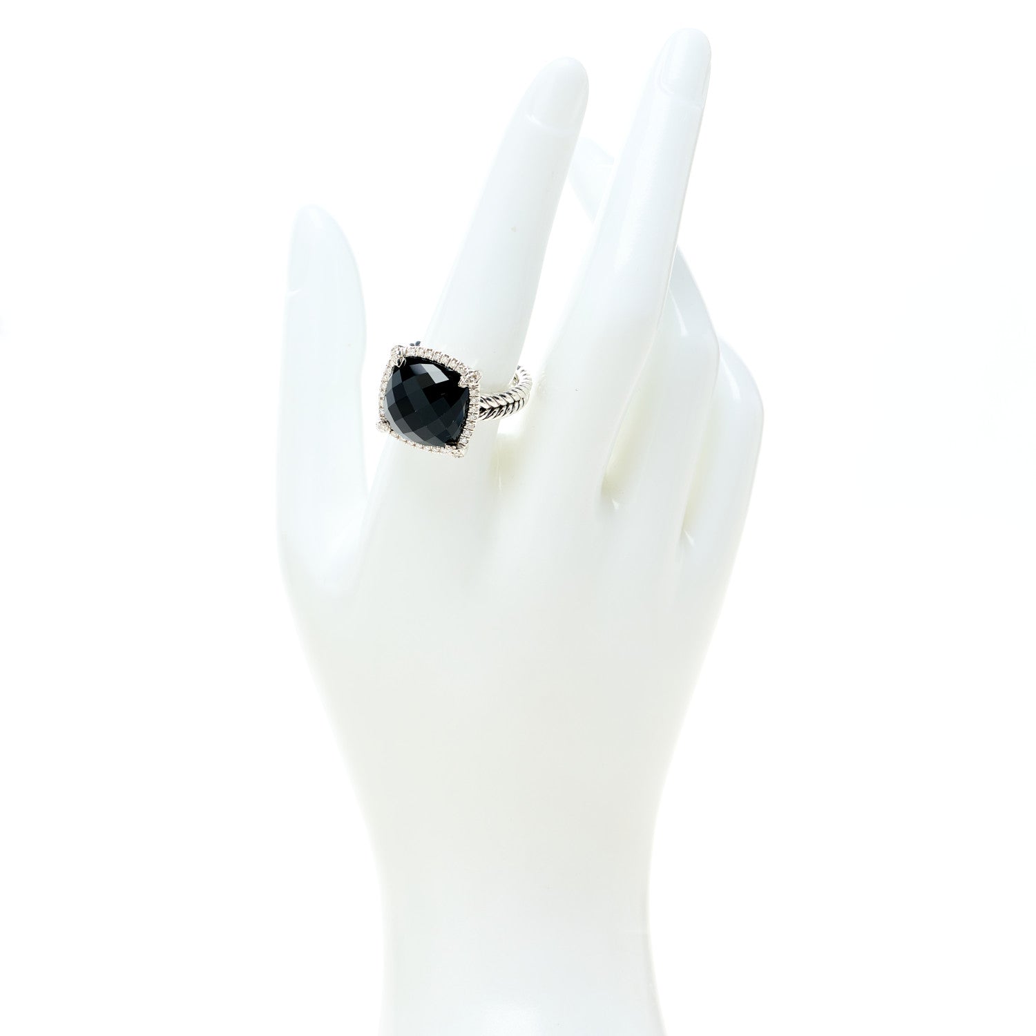 David Yurman Sterling Silver Diamond Black Onyx 14mm Chatelaine Ring 57 8 2 of 5