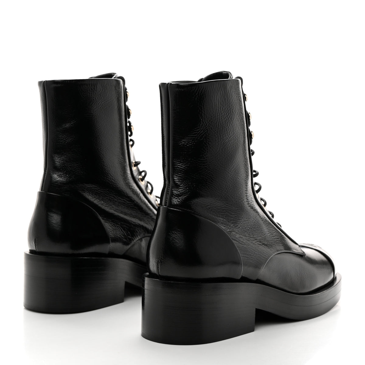 Shiny Goatskin Cap Toe Combat Boots 39 Black Dark Grey